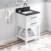  24'' W White Wavecrest Single Vanity Cabinet Base with Black Granite Vanity Top and Undermount Rectangle Bowl