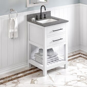 24'' W White Wavecrest Single Vanity Cabinet Base with Boulder Cultured Marble Vanity Top and Undermount Rectangle Bowl