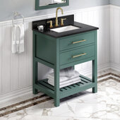  30'' W Forest Green Wavecrest Single Vanity Cabinet Base with Black Granite Vanity Top and Undermount Rectangle Bowl