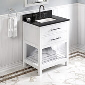  30'' W White Wavecrest Single Vanity Cabinet Base with Black Granite Vanity Top and Undermount Rectangle Bowl