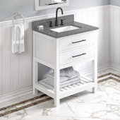  30'' W White Wavecrest Single Vanity Cabinet Base with Boulder Cultured Marble Vanity Top and Undermount Rectangle Bowl