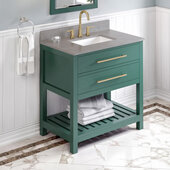  36'' W Forest Green Wavecrest Single Vanity Cabinet Base with Steel Grey Cultured Marble Vanity Top and Undermount Rectangle Bowl