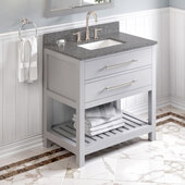  36'' W Grey Wavecrest Single Vanity Cabinet Base with Boulder Cultured Marble Vanity Top and Undermount Rectangle Bowl