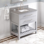  36'' W Grey Wavecrest Single Vanity Cabinet Base with Steel Grey Cultured Marble Vanity Top and Undermount Rectangle Bowl