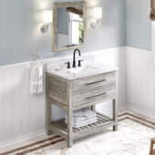 Wavecrest 36'' W Weathered Grey Single Bowl Vanity with White Carrara Marble Vanity Top and Undermount Rectangle Bowl