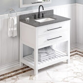  36'' W White Wavecrest Single Vanity Cabinet Base with Boulder Cultured Marble Vanity Top and Undermount Rectangle Bowl