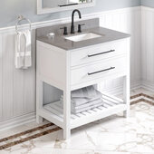  36'' W White Wavecrest Single Vanity Cabinet Base with Steel Grey Cultured Marble Vanity Top and Undermount Rectangle Bowl