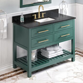  48'' W Forest Green Wavecrest Single Vanity Cabinet Base with Black Granite Vanity Top and Undermount Rectangle Bowl