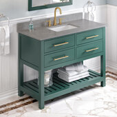  48'' W Forest Green Wavecrest Single Vanity Cabinet Base with Steel Grey Cultured Marble Vanity Top and Undermount Rectangle Bowl