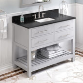  48'' W Grey Wavecrest Single Vanity Cabinet Base with Black Granite Vanity Top and Undermount Rectangle Bowl