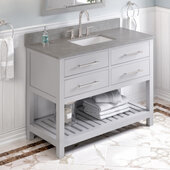  48'' W Grey Wavecrest Single Vanity Cabinet Base with Steel Grey Cultured Marble Vanity Top and Undermount Rectangle Bowl