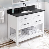  48'' W White Wavecrest Single Vanity Cabinet Base with Black Granite Vanity Top and Undermount Rectangle Bowl
