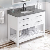  48'' W White Wavecrest Single Vanity Cabinet Base with Boulder Cultured Marble Vanity Top and Undermount Rectangle Bowl