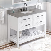  48'' W White Wavecrest Single Vanity Cabinet Base with Steel Grey Cultured Marble Vanity Top and Undermount Rectangle Bowl