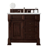  Brookfield 36'' Single Vanity in Burnished Mahogany with 3cm (1-3/8'') Thick Ethereal Noctis Quartz Top and Rectangle Sink