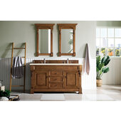  Brookfield 60'' Country Oak Double Bathroom Vanity with 3 cm Eternal Marfil Quartz Top and Antique Brass Hardware - 60'' W x 23-1/2'' D x 34-5/16'' H