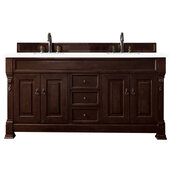  Brookfield 72'' Double Vanity in Burnished Mahogany w/ 3cm (1-3/8'') Thick White Zeus Quartz Top, 72'' W x 23-1/2'' D x 34-5/16'' H