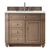  Bristol 36'' Single Vanity in Whitewashed Walnut with 3cm (1-3/8'') Thick Ethereal Noctis Quartz Top and Rectangle Sink