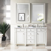  Bristol 60'' Double Bathroom Vanity, Bright White with 3 cm Arctic Fall Solid Surface Top, 60'' W x 23-1/2'' D x 34'' H