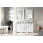  Bristol 60'' Double Bathroom Vanity, Bright White with 3 cm Carrara White Marble Top, 60'' W x 23-1/2'' D x 34'' H