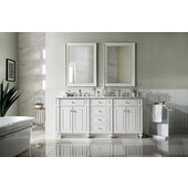  Bristol 72'' Double Bathroom Vanity, Bright White with 3 cm Carrara White Marble Top, 72'' W x 23-1/2'' D x 34'' H