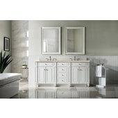  Bristol 72'' Double Bathroom Vanity, Bright White with 3 cm Eternal Marfil Quartz Top, 72'' W x 23-1/2'' D x 34'' H