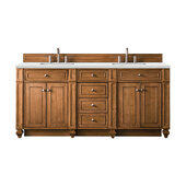  Bristol 72'' Double Vanity in Saddle Brown with 3cm (1-3/8'') Thick Ethereal Noctis Quartz Top and Rectangle Undermount Sinks