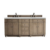  Bristol 72'' Double Vanity in Whitewashed Walnut with 3cm (1-3/8'') Thick Ethereal Noctis Quartz Top and Rectangle Sinks