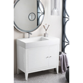 Linear 36'' Single Bathroom Vanity Cabinet in Glossy White Finish with Solid Surface Top and Sink in Glossy White