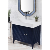  Linear 36'' Single Bathroom Vanity Cabinet in Victory Blue Finish with Solid Surface Top and Sink in Glossy White