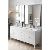  Linear 72'' Double Bathroom Vanity Cabinet in Glossy White Finish with Solid Surface Top and Sinks in Glossy White