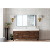  Linear 72'' Single Bathroom Vanity Cabinet in Mid Century Walnut Finish with Solid Surface Top and Sink in Glossy White