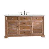  Savannah 60'' Single Vanity Cabinet in Driftwood with 3cm (1-3/8'') Thick Ethereal Noctis Quartz Top and Rectangle Sink