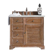  Savannah 36'' Single Vanity Cabinet in Driftwood with 3cm (1-3/8'') Thick Ethereal Noctis Quartz Top and Rectangle Sink