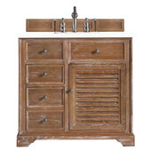  Savannah 36'' Single Vanity Cabinet in Driftwood w/ 3cm (1-3/8'') Thick White Zeus Quartz Top, 36'' W x 23-1/2'' D x 34-5/16'' H