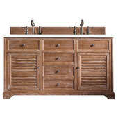  Savannah 60'' Double Vanity Cabinet in Driftwood w/ 3cm (1-3/8'') Thick White Zeus Quartz Top, 60'' W x 23-1/2'' D x 34-5/16'' H