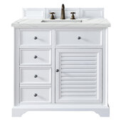  Savannah 36'' Single Vanity Cabinet in Bright White with 3cm (1-3/8'') Thick Ethereal Noctis Quartz Top and Rectangle Sink