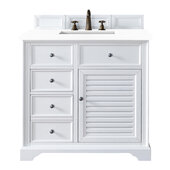  Savannah 36'' Single Vanity Cabinet in Bright White w/ 3cm (1-3/8'') Thick White Zeus Quartz Top, 36'' W x 23-1/2'' D x 34-5/16'' H