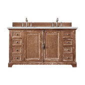  Providence 60'' Double Vanity Cabinet in Driftwood with 3cm (1-3/8'') Thick Ethereal Noctis Quartz Top and Rectangle Sinks