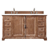  Providence 60'' Double Vanity Cabinet in Driftwood w/ 3cm (1-3/8'') Thick White Zeus Quartz Top, 60'' W x 23-1/2'' D x 34-5/16'' H