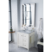  Copper Cove Encore 30'' Single Bathroom Vanity Set in Bright White Finish with 1-3/8'' Carrara Marble Top and Sink