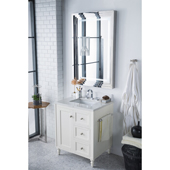  Copper Cove Encore 30'' Single Bathroom Vanity Set in Bright White Finish with 1-1/5'' Eternal Jasmine Pearl Quartz Top and Sink