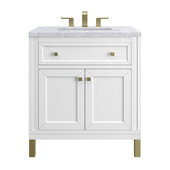  Chicago 30'' Single Vanity in Glossy White with 3cm (1-3/8'') Thick Carrara Marble Top and Rectangle Undermount Sink