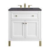  Chicago 30'' Single Vanity in Glossy White with 3cm (1-3/8'') Thick Charcoal Soapstone Top and Rectangle Undermount Sink