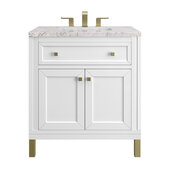  Chicago 30'' Single Vanity in Glossy White with 3cm (1-3/8'') Thick Eternal Jasmine Pearl Top and Rectangle Undermount Sink