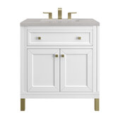  Chicago 30'' Single Vanity in Glossy White with 3cm (1-3/8'') Thick Eternal Serena Top and Rectangle Undermount Sink
