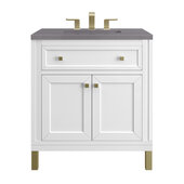  Chicago 30'' Single Vanity in Glossy White with 3cm (1-3/8'') Thick Grey Expo Top and Rectangle Undermount Sink