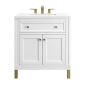 Chicago 30'' Single Vanity in Glossy White with 3cm (1-3/8'') Thick White Zeus Top and Rectangle Undermount Sink