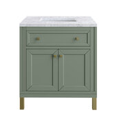  Chicago 30'' Single Vanity in Smokey Celadon with 3cm (1-3/8'') Thick Carrara Marble Top and Rectangle Undermount Sink