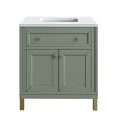  Chicago 30'' Single Vanity in Smokey Celadon with 3cm (1-3/8'') Thick White Zeus Top and Rectangle Undermount Sink
